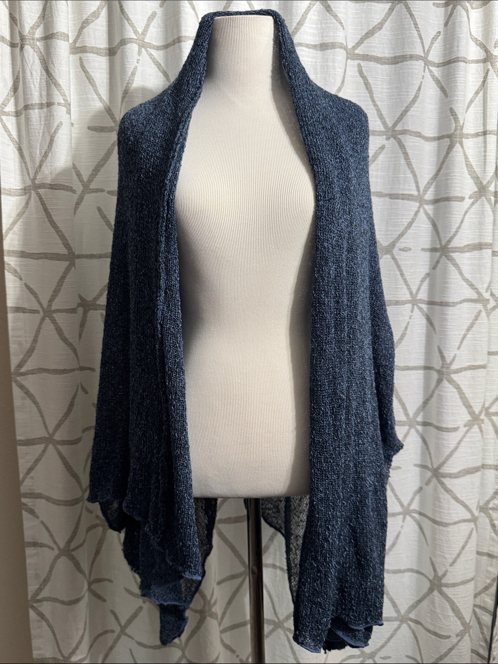 Open-Front Navy Blue Lightweight Draped Sweater Wrap